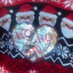 Festive Santa Ho Ho Ho Funny Christmas Sweater - Red Black and Silver XL 15 / 17
